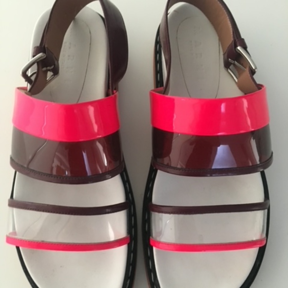 MARNI FUSSBETT transparent pink/burgundy sandals